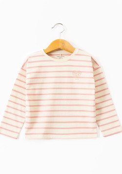 Marinière manches longues rayée rose fille