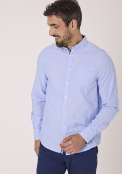 Chemise manches longues bleu homme 100% coton