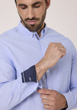 Chemise manches longues bleu homme 100% coton