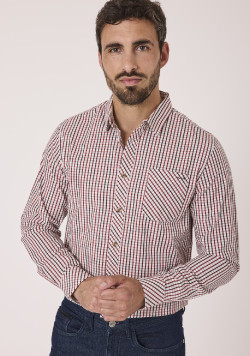 Chemise manches longues à carreaux homme 100% coton