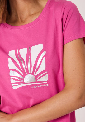 Tee-shirt manches courtes rose avec imprimé femme Tee-shirt manches courtes rose avec imprimé femme