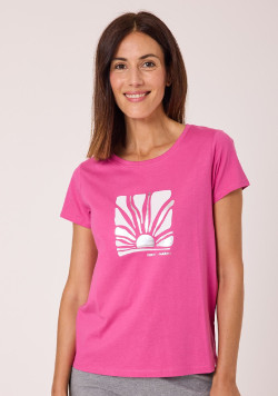 Tee-shirt manches courtes rose avec imprimé femme