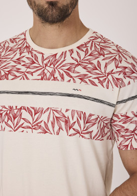 Tee-shirt manches courtes en coton beige imprimé homme Tee-shirt manches courtes en coton beige imprimé homme