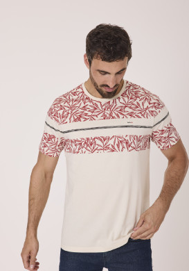 Tee-shirt manches courtes en coton beige imprimé homme Tee-shirt manches courtes en coton beige imprimé homme