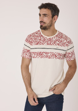 Tee-shirt manches courtes en coton beige imprimé homme Tee-shirt manches courtes en coton beige imprimé homme