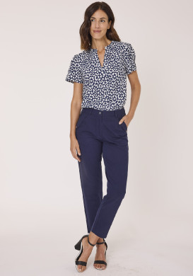 Pantalon fluide 7/8ème bleu femme
