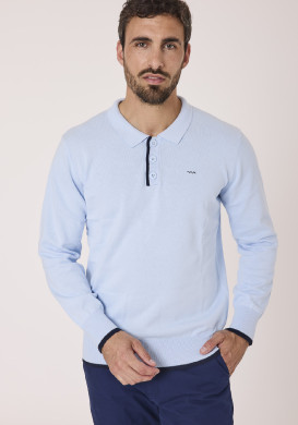 Pull col polo bleu ciel homme Pull col polo bleu ciel homme