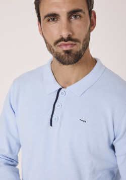 Pull col polo bleu ciel homme