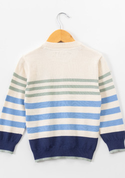 Pull col rond à rayures multicolores garçon