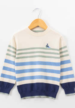 Pull col rond à rayures multicolores garçon