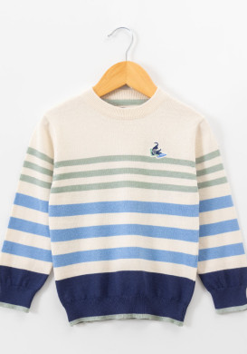 Pull col rond à rayures multicolores garçon Pull col rond à rayures multicolores garçon