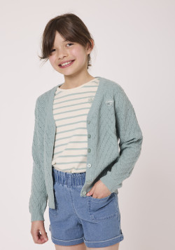 Gilet tricot vert fantaisie fille