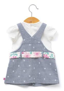 Ensemble robe salopette denim et tee-shirt fille