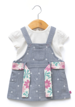 Ensemble robe salopette denim et tee-shirt fille