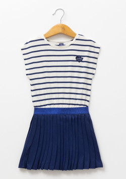 Robe effet 2-en-1 marinière bleue fille