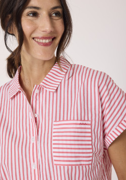 Chemise manches courtes femme rayé rouge 100% coton