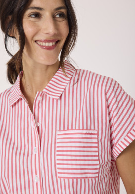 Chemise manches courtes femme rayé rouge 100% coton Chemise manches courtes femme rayé rouge 100% coton