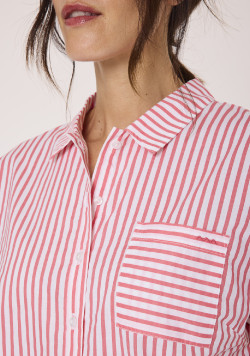 Chemise manches courtes femme rayé rouge 100% coton