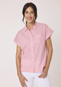 Chemise manches courtes femme rayé rouge 100% coton