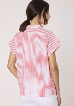 Chemise manches courtes femme rayé rouge 100% coton