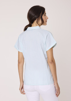 Chemise manches courtes femme rayé bleu clair 100% coton