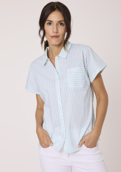 Chemise manches courtes femme rayé bleu clair 100% coton
