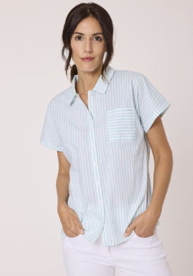 Chemise manches courtes femme rayé bleu clair 100% coton Chemise manches courtes femme rayé bleu clair 100% coton