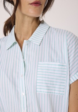 Chemise manches courtes femme rayé bleu clair 100% coton