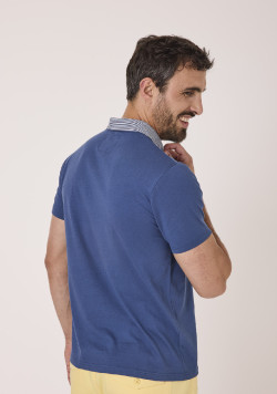 Polo manches courtes homme bleu 100% coton