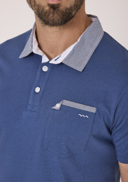 Polo manches courtes homme bleu 100% coton