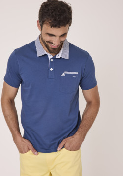 Polo manches courtes homme bleu 100% coton