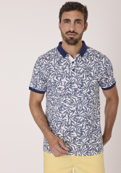 Polo manches courtes homme imprimé bleu marine