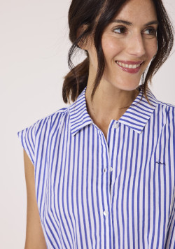 Robe chemise femme à rayures bleues 100% coton