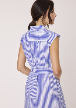 Robe chemise femme à rayures bleues 100% coton