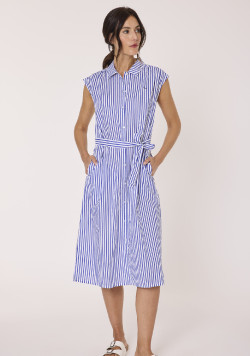 Robe chemise femme à rayures bleues 100% coton