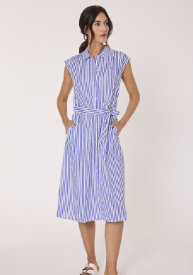 Robe chemise femme à rayures bleues 100% coton Robe chemise femme à rayures bleues 100% coton