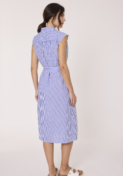 Robe chemise femme à rayures bleues 100% coton