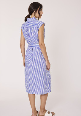 Robe chemise femme à rayures bleues 100% coton Robe chemise femme à rayures bleues 100% coton