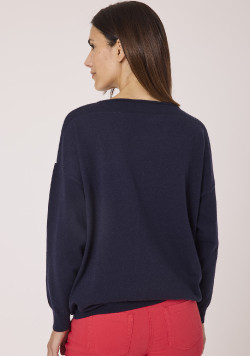 Pull femme rayures contrastantes bleu