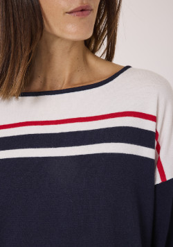 Pull femme rayures contrastantes bleu