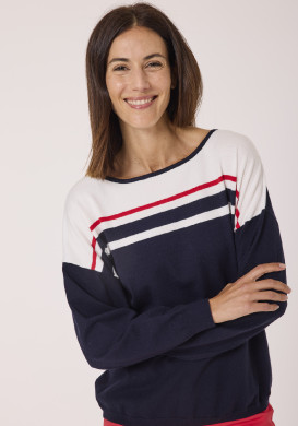 Pull femme rayures contrastantes bleu Pull femme rayures contrastantes bleu