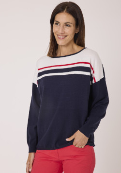 Pull femme rayures contrastantes bleu