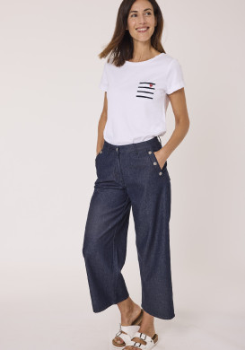 Tee-shirt manches courtes femme blanc 100% coton