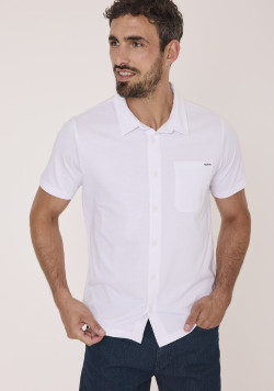 Chemise manches courtes homme blanc 100% coton