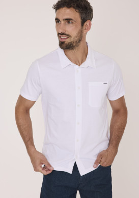 Chemise manches courtes homme blanc 100% coton