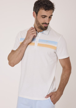 Polo manches courtes homme blanc à rayures colorées