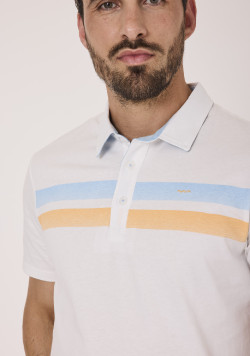 Polo manches courtes homme blanc à rayures colorées