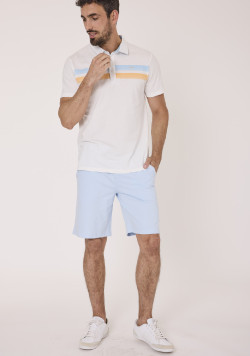 Polo manches courtes homme blanc à rayures colorées