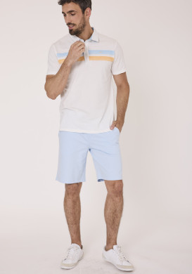 Polo manches courtes homme blanc à rayures colorées