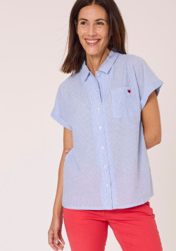 Chemise manches courtes femme rayé bleu 100% coton